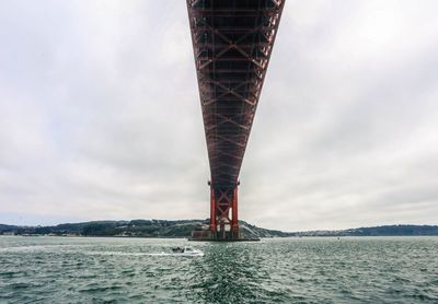 Low angle view of bridge over sea against cloudy sky