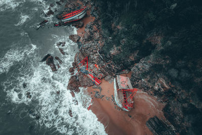 High angle view of person swimming in sea