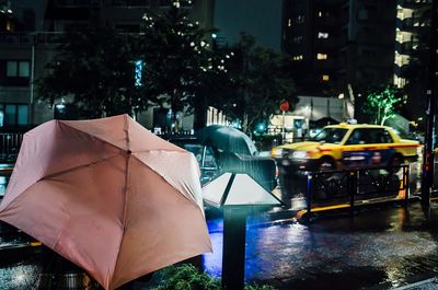 Wet street in city during rainy season