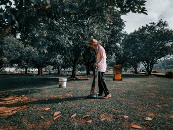 Woman playing in park