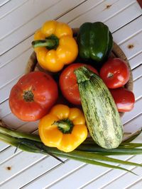 High angle view of tomatoes on table