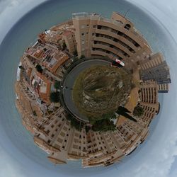High angle view of buildings against sky