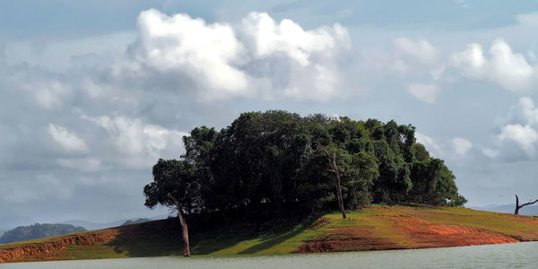 Scenic view of field against cloudy sky