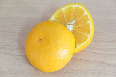 Close-up of lemon on table