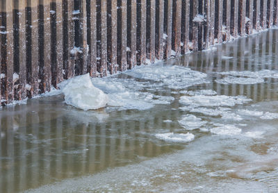 Frozen water in winter