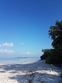 Scenic view of sea against blue sky