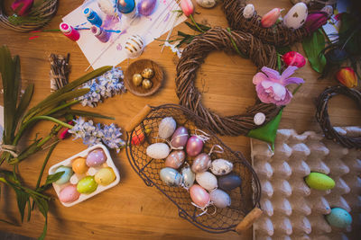 High angle view of various fruits on table