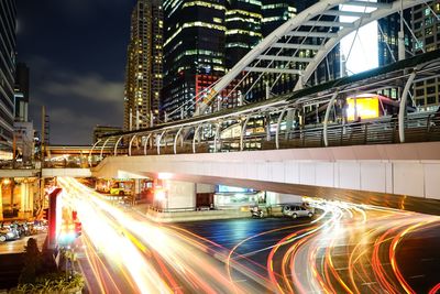 Light trails on road at night