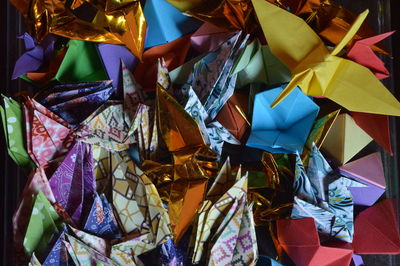 Close-up of multi colored paper crafts