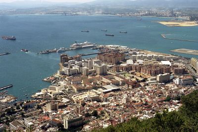 High angle view of buildings in city