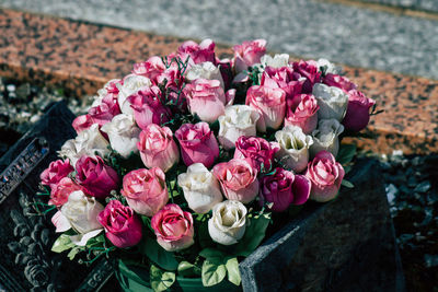 High angle view of rose bouquet