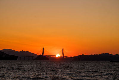 Scenic view of sea against orange sky