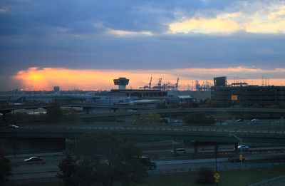 Cityscape against sky during sunset