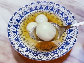 High angle view of breakfast on table