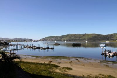 Scenic view of lake against clear sky