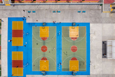 Aerial view of court during sunny day