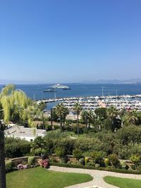 Scenic view of calm sea against clear sky