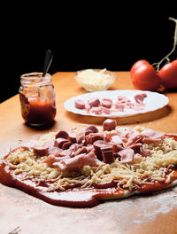 Close-up of breakfast served on table