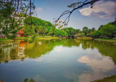 Scenic view of lake against sky