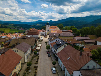 High angle view of townscape against sky