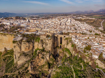 High angle view of buildings in city