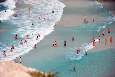 High angle view of people on beach