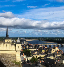 High angle view of buildings in city