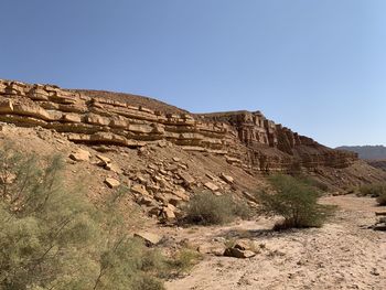 Scenic view of rocky mountains against clear sky