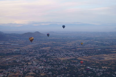 Aerial view of hot air balloon against sky