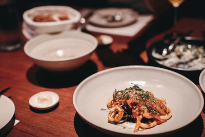 High angle view of food in plate on table