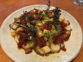 High angle view of meal served in plate