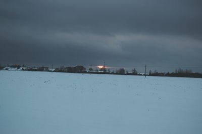 Storm clouds over city during winter