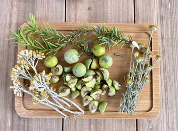 High angle view of fruits on table