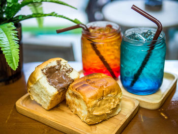 Close-up of ice cream in glass on table