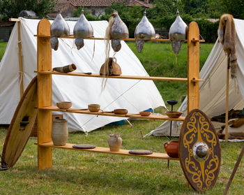 Tent in agricultural field