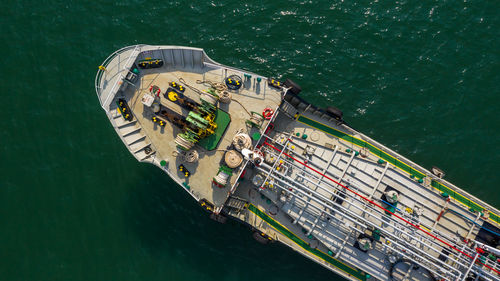 Aerial view oil and gas tanker petrochemical offshore in open sea, refinery industry cargo ship, 