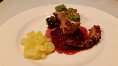 Close-up of fruit salad in plate