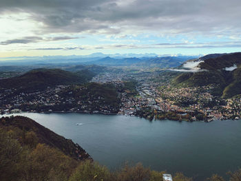 High angle view of lake against sky