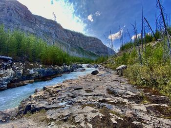 Scenic view of stream against sky