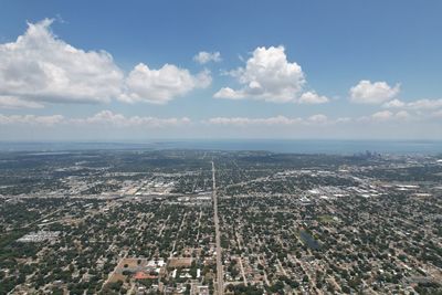 High angle view of city against sky