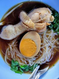 High angle view of soup in bowl