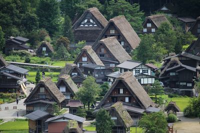 High angle view of houses in shirakawa