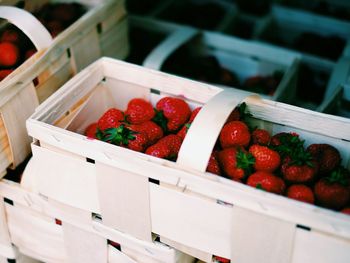 Close-up of strawberries in box