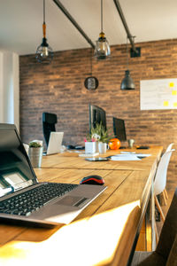 High angle view of laptop on table