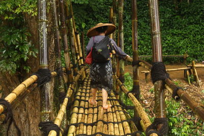 People standing amidst trees in water