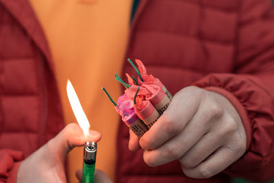 Close-up of woman holding hands