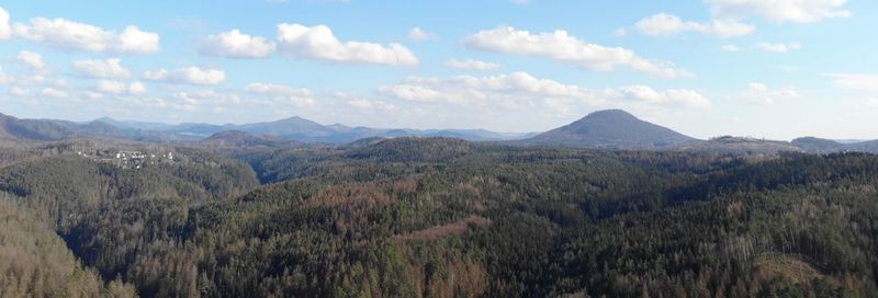 Panoramic view of landscape and mountains against sky