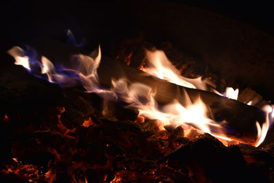 Close-up of fire in the dark