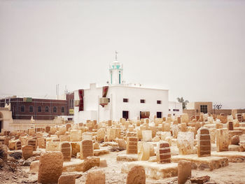 View of buildings against clear sky