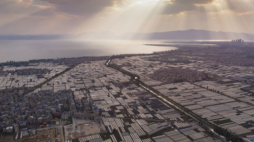 High angle view of cityscape against sky